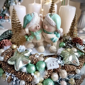 Menta maci adventi koszorú, mackó adventi dísz - karácsony - adventi díszek - adventi koszorú - Meska.hu