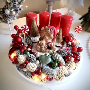 LED-es Világító, maci adventi koszorú, mackó adventi dísz - karácsony - adventi díszek - adventi koszorú - Meska.hu