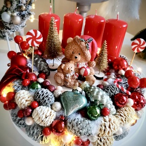 LED-es Világító, maci adventi koszorú, mackó adventi dísz - karácsony - adventi díszek - adventi koszorú - Meska.hu