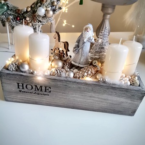 Fa láda adventi tál, Télapó  adventi dísz LED világítással - Meska.hu