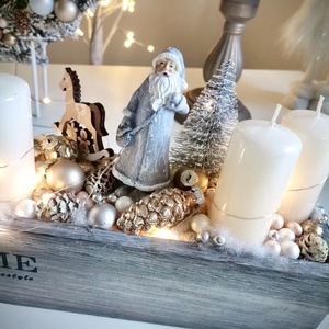 Fa láda adventi tál, Télapó  adventi dísz LED világítással - karácsony - adventi díszek - adventi koszorú - Meska.hu