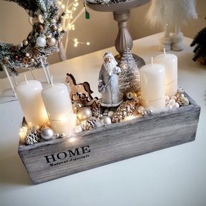 Fa láda adventi tál, Télapó  adventi dísz LED világítással - karácsony - adventi díszek - adventi koszorú - Meska.hu