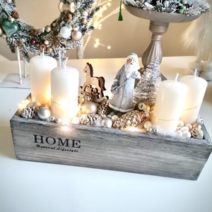 Fa láda adventi tál, Télapó  adventi dísz LED világítással - karácsony - adventi díszek - adventi koszorú - Meska.hu