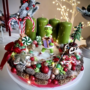 Világító Grincs, grincses adventi koszorú grincses karácsonyi dísz - Meska.hu