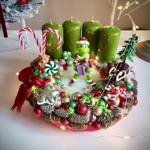 Világító Grincs, grincses adventi koszorú grincses karácsonyi dísz - karácsony - adventi díszek - adventi koszorú - Meska.hu