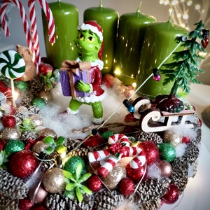 Világító Grincs, grincses adventi koszorú grincses karácsonyi dísz - karácsony - adventi díszek - adventi koszorú - Meska.hu