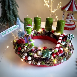 Világító Grincs, grincses adventi koszorú grincses karácsonyi dísz - karácsony - adventi díszek - adventi koszorú - Meska.hu