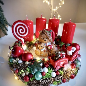 LED-es Világító, maci adventi koszorú, mackó adventi dísz - karácsony - adventi díszek - adventi koszorú - Meska.hu