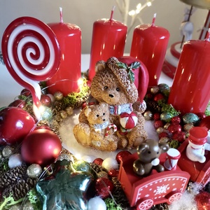 LED-es Világító, maci adventi koszorú, mackó adventi dísz - karácsony - adventi díszek - adventi koszorú - Meska.hu