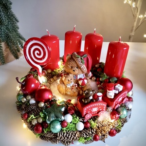 LED-es Világító, maci adventi koszorú, mackó adventi dísz - karácsony - adventi díszek - adventi koszorú - Meska.hu