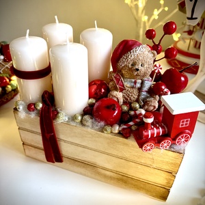  Édes mackó adventi koszorú asztaldísz, asztali dísz - karácsony - adventi díszek - adventi koszorú - Meska.hu