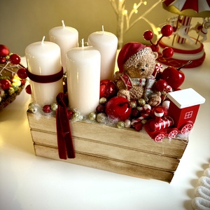  Édes mackó adventi koszorú asztaldísz, asztali dísz - karácsony - adventi díszek - adventi koszorú - Meska.hu