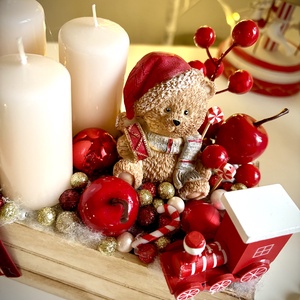  Édes mackó adventi koszorú asztaldísz, asztali dísz - karácsony - adventi díszek - adventi koszorú - Meska.hu