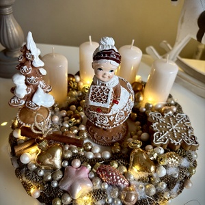 Világító nagymama adventi koszorú, mézeskalács karácsonyi dísz - karácsony - adventi díszek - adventi koszorú - Meska.hu