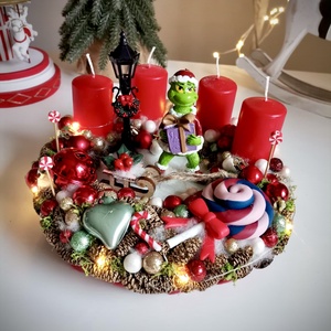 Világító Grincs, grincses adventi koszorú grincses karácsonyi dísz, Karácsony, Adventi díszek, Adventi koszorú, Mindenmás, MESKA