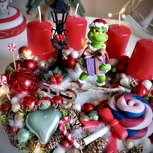 Világító Grincs, grincses adventi koszorú grincses karácsonyi dísz - karácsony - adventi díszek - adventi koszorú - Meska.hu