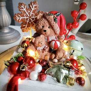 Édes mackó fiókos, világító asztaldísz, világító dísz - karácsony - adventi díszek - adventi asztaldísz - Meska.hu