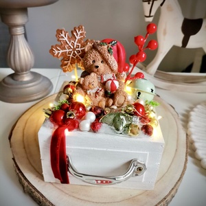 Édes mackó fiókos, világító asztaldísz, világító dísz - karácsony - adventi díszek - adventi asztaldísz - Meska.hu