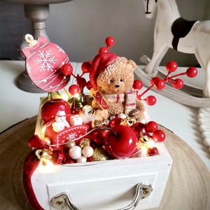 Édes mackó fiókos, világító asztaldísz, világító dísz - karácsony - adventi díszek - adventi asztaldísz - Meska.hu