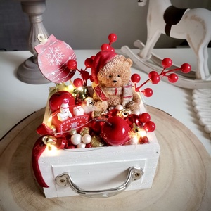 Édes mackó fiókos, világító asztaldísz, világító dísz - karácsony - adventi díszek - adventi asztaldísz - Meska.hu