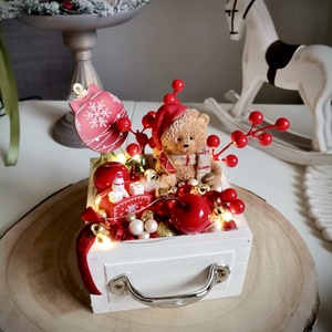 Édes mackó fiókos, világító asztaldísz, világító dísz - karácsony - adventi díszek - adventi asztaldísz - Meska.hu