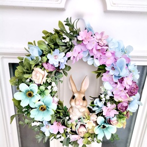 Hortenzia ajtódísz, kopogtató, tavasz, tél, nyuszi ajtódísz - Meska.hu