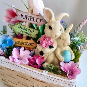 Magnólia Nyuszi Húsvéti dekoráció, Tavaszi asztaldísz, húsvéti kosár dekoráció, dekoráció, Selyemvirág asztaldísz  - otthon & életmód - dekoráció - asztal és polc dekoráció - asztaldísz - Meska.hu