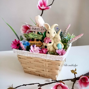 Magnólia Nyuszi Húsvéti dekoráció, Tavaszi asztaldísz, húsvéti kosár dekoráció, dekoráció, Selyemvirág asztaldísz  - otthon & életmód - dekoráció - asztal és polc dekoráció - asztaldísz - Meska.hu