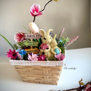 Magnólia Nyuszi Húsvéti dekoráció, Tavaszi asztaldísz, húsvéti kosár dekoráció, dekoráció, Selyemvirág asztaldísz  - otthon & életmód - dekoráció - asztal és polc dekoráció - asztaldísz - Meska.hu