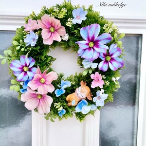 Őzike ajtódísz, pillangóvirág kopogtató, tavaszi dekoráció, őz ajtódísz - Meska.hu