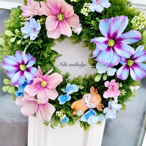 Őzike ajtódísz, pillangóvirág kopogtató, tavaszi dekoráció, őz ajtódísz - otthon & életmód - dekoráció - ajtó- és ablak dekoráció - ajtódísz & kopogtató - Meska.hu