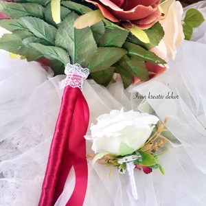 Menyasszonyi csokor, örökcsokor, selyemvirág csokor kitűzővel, burgundi, bordó csokor - esküvő - menyasszonyi- és dobócsokor - Meska.hu