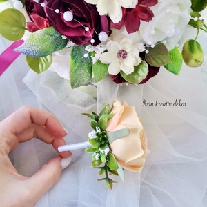 Gyöngyös Menyasszonyi csokor, örökcsokor, selyemvirág csokor kitűzővel, burgundi, bordó csokor - esküvő - menyasszonyi- és dobócsokor - Meska.hu