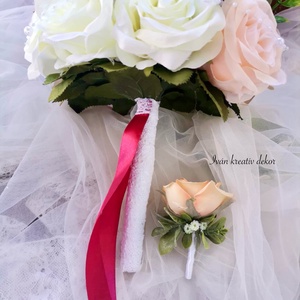 Gyöngyös Menyasszonyi csokor, örökcsokor, selyemvirág csokor kitűzővel, burgundi, bordó csokor - esküvő - menyasszonyi- és dobócsokor - Meska.hu