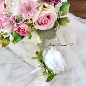 Pasztell Menyasszonyi csokor, örökcsokor, selyemvirág csokor kitűzővel, nude csokor - esküvő - menyasszonyi- és dobócsokor - Meska.hu