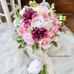 Pasztell Menyasszonyi csokor, örökcsokor, selyemvirág csokor kitűzővel, nude csokor - esküvő - menyasszonyi- és dobócsokor - Meska.hu