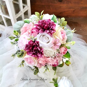 Pasztell Menyasszonyi csokor, örökcsokor, selyemvirág csokor kitűzővel, nude csokor - esküvő - menyasszonyi- és dobócsokor - Meska.hu