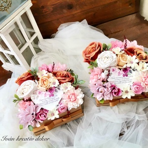 Szülőköszöntő ajándék szett, Szülőköszöntő virágbox, esküvő, Selyemvirág köszöntő - esküvő - emlék & ajándék - szülőköszöntő ajándék - Meska.hu