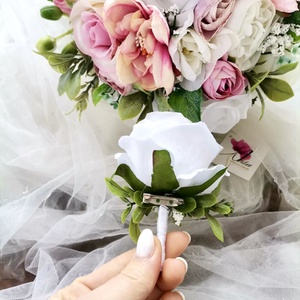 Menyasszonyi csokor, örökcsokor, selyemvirág csokor kitűzővel, pasztell, nude csokor - esküvő - menyasszonyi- és dobócsokor - Meska.hu