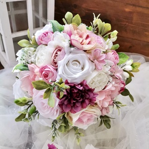 Menyasszonyi csokor, örökcsokor, selyemvirág csokor kitűzővel, pasztell, nude csokor - esküvő - menyasszonyi- és dobócsokor - Meska.hu