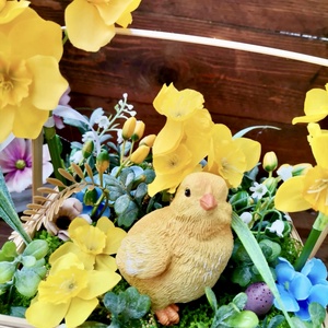 Nárcisz csibe Húsvéti dekoráció, Tavaszi asztaldísz, húsvéti kosár dekoráció, dekoráció, Selyemvirág asztaldísz  - ünnepi díszek, dekorációk - húsvéti díszek és dekorációk - húsvéti virágos díszek - Meska.hu