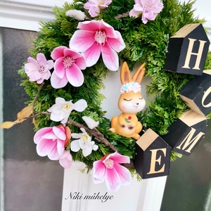 Magnólia ajtódísz, kopogtató, tavaszi dekoráció, ajtódísz - otthon & életmód - dekoráció - ajtó- és ablak dekoráció - ajtódísz & kopogtató - Meska.hu