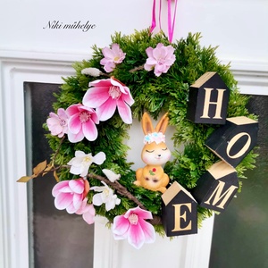 Magnólia ajtódísz, kopogtató, tavaszi dekoráció, ajtódísz - otthon & életmód - dekoráció - ajtó- és ablak dekoráció - ajtódísz & kopogtató - Meska.hu