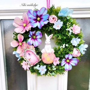 Nyuszi ajtódísz, kopogtató, tavaszi dekoráció, pillangóvirág dekor, Otthon & Életmód, Dekoráció, Ajtó- és ablak dekoráció, Ajtódísz & Kopogtató, Mindenmás, MESKA