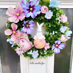 Nyuszi ajtódísz, kopogtató, tavaszi dekoráció, pillangóvirág dekor - otthon & életmód - dekoráció - ajtó- és ablak dekoráció - ajtódísz & kopogtató - Meska.hu