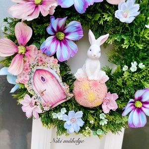 Nyuszi ajtódísz, kopogtató, tavaszi dekoráció, pillangóvirág dekor - otthon & életmód - dekoráció - ajtó- és ablak dekoráció - ajtódísz & kopogtató - Meska.hu