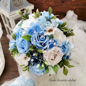 Gyöngyös Valami kék Menyasszonyi csokor, örökcsokor, selyemvirág csokor kitűzővel, - esküvő - menyasszonyi- és dobócsokor - Meska.hu