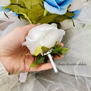 Gyöngyös Valami kék Menyasszonyi csokor, örökcsokor, selyemvirág csokor kitűzővel, - esküvő - menyasszonyi- és dobócsokor - Meska.hu