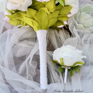 Gyöngyös Menyasszonyi csokor, örökcsokor, selyemvirág csokor kitűzővel, pasztell, nude csokor - esküvő - menyasszonyi- és dobócsokor - Meska.hu