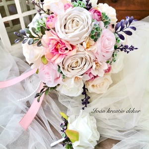 Menyasszonyi csokor, örökcsokor, selyemvirág csokor kitűzővel, pasztell, nude csokor - Meska.hu